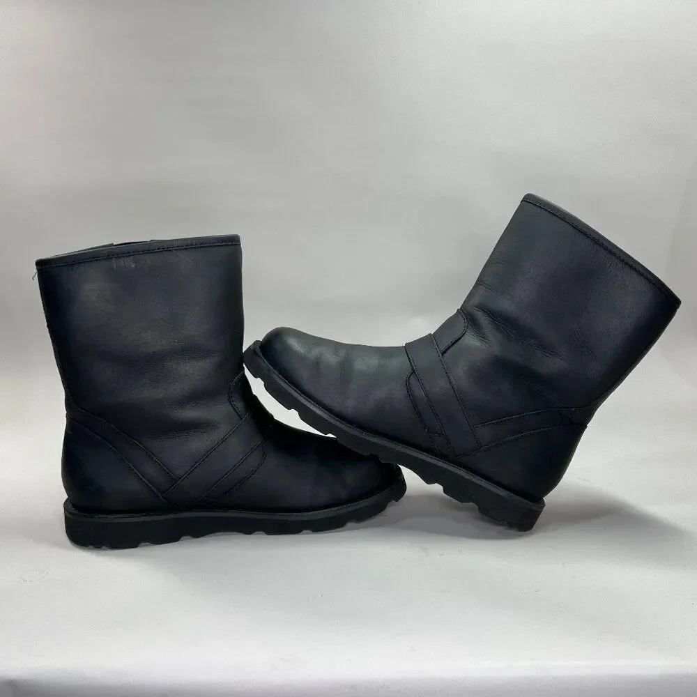 UGG Gallatin Boots Mens Size 8 Black Leather Buckle Motorcycle Moto Biker Winter